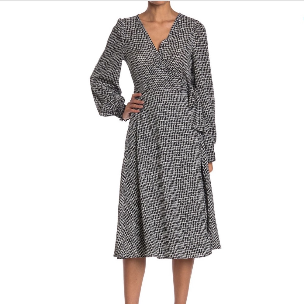 Max Studio Dot Print Balloon Sleeve Wrap Dress